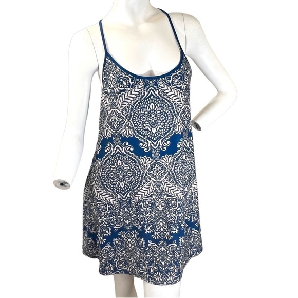In Bloom by Jonquil Chemise Woman’s Blue, White & Tan Print Slip Dress Size S/P - Picture 2 of 14